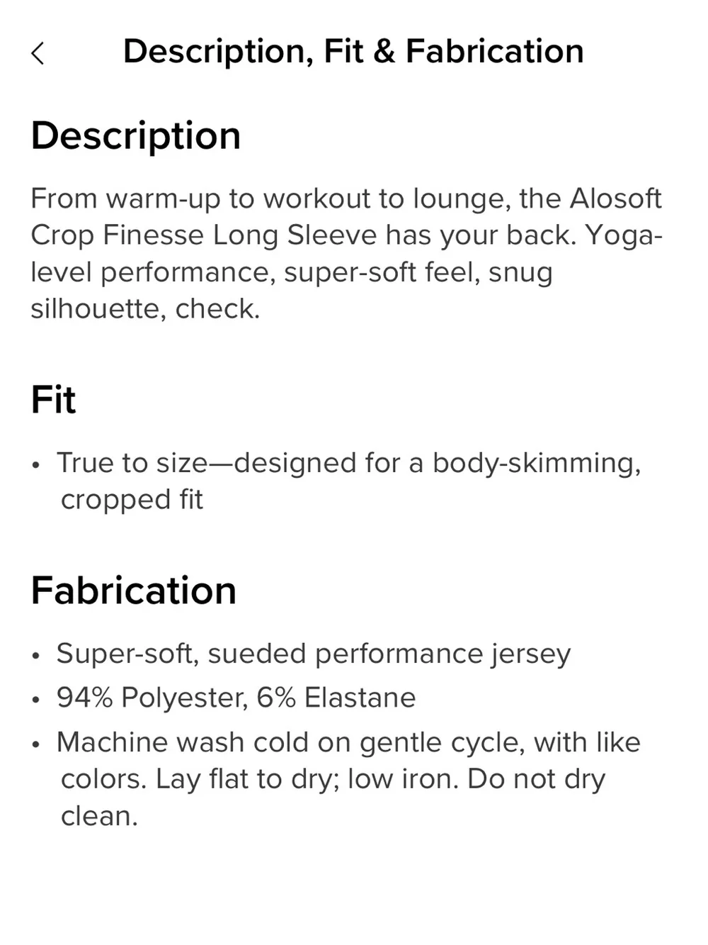 ALO Yoga Finesse Long-Sleeve Crop Top NWOT